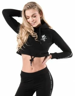 Gym King Tape Crop Hoodie Dame Sort