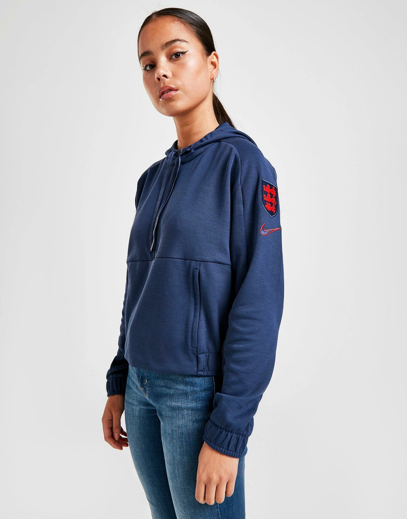 Nike England Cropped Pullover Hoodie Blå