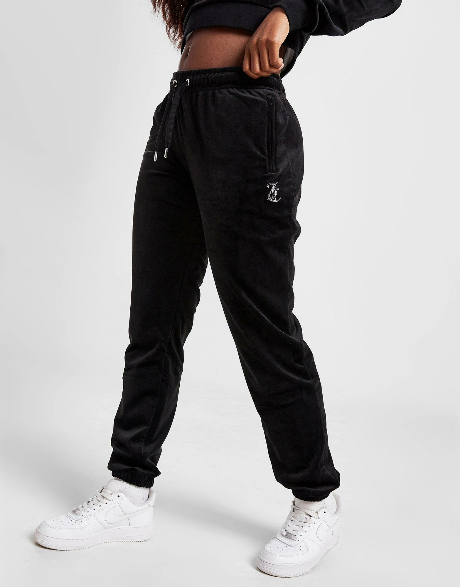 JUICY COUTURE Diamante Velour Joggingbukser Dame Sort - Billede 2