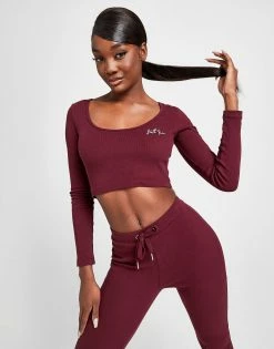 Sixth June Langærmet Ribbed Crop Top Dame Rød