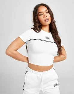 Adidas Originals Micro Tape Slim Crop T-Shirt Hvid