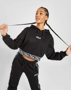 Fila Jaquard Boxy Crop Hoodie Sort