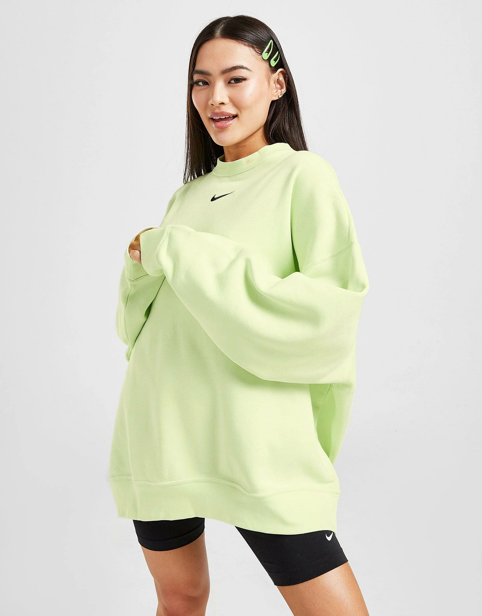 Nike Oversized Fleece Boyfriend Crew Neck Sweatshirt Grøn - Billede 2