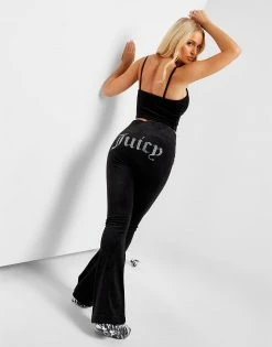 JUICY COUTURE Diamante Velour Flared Joggingbukser Dame Sort
