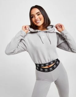 Adidas Originals Metallic Tape Crop Hoodie Grå