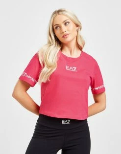 Emporio Armani EA7 Tape Sleeve Crop T-Shirt Pink