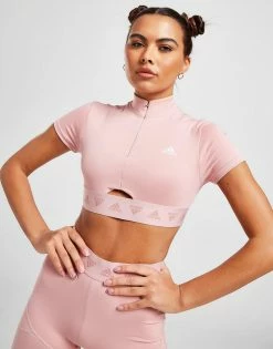 Adidas Shine Tape Crop Short Sleeve Training Top Pink