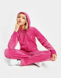 JUICY COUTURE Diamante Velour Full Zip Hættetrøje Dame Pink