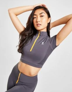 Gym King Short Sleeve 1/4 Zip Crop Top Grå