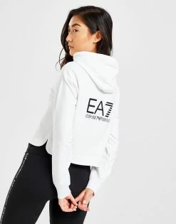 Emporio Armani EA7 Back Logo Crop Hoodie Hvid