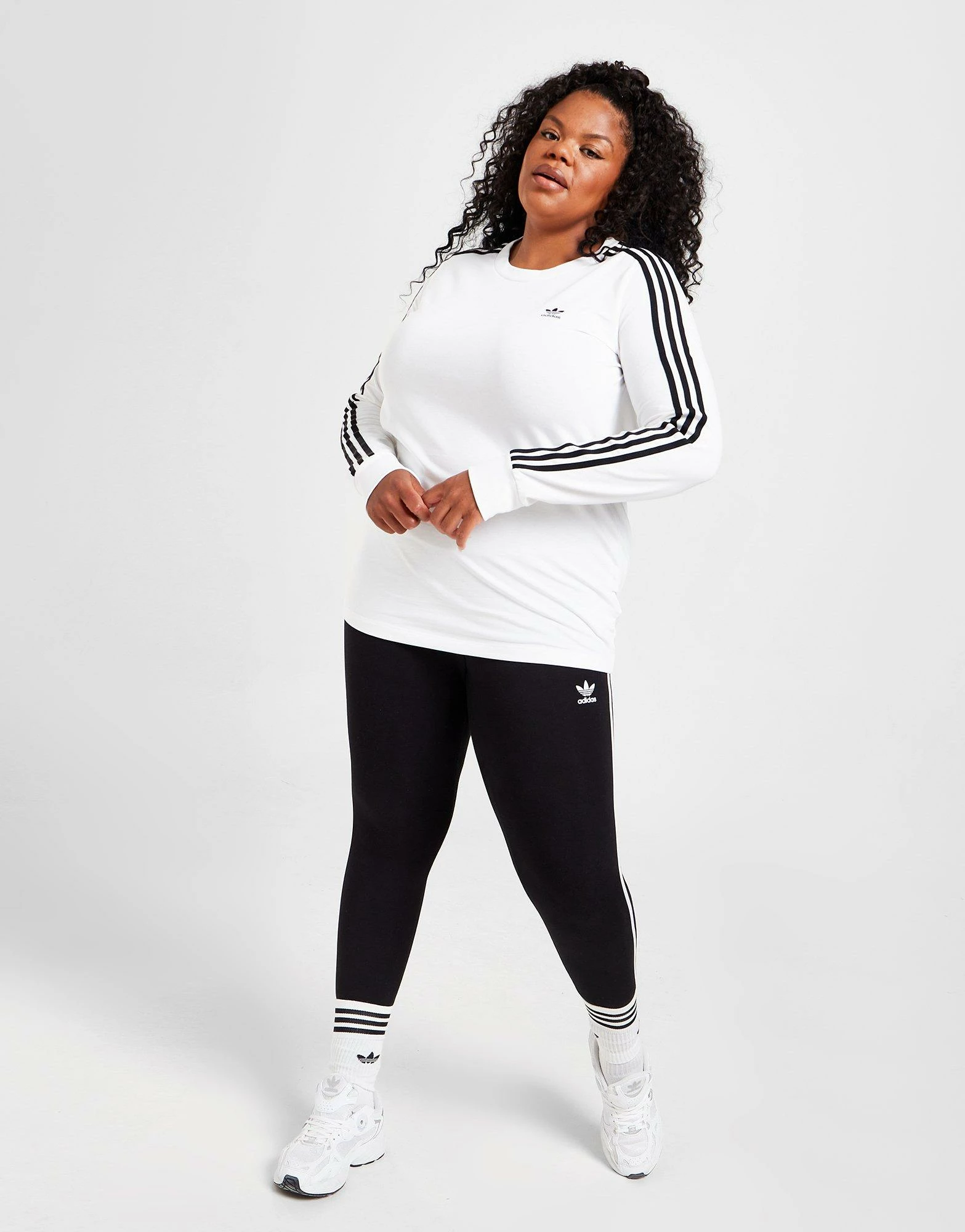 Adidas Originals Plus Size Langærmet California T-Shirt Dame Hvid - Billede 5