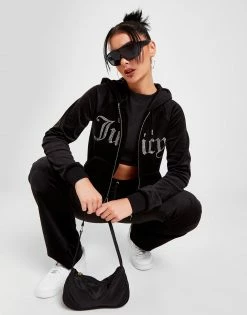 JUICY COUTURE Diamante Logo Full Zip Hoodie Sort