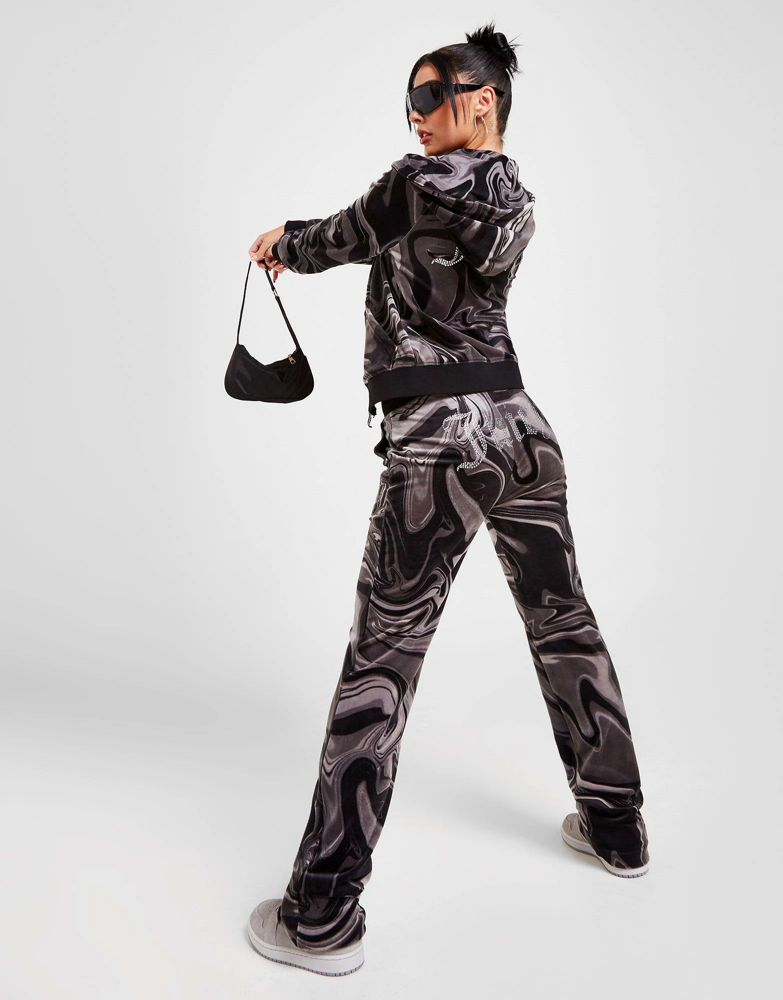 JUICY COUTURE Marble Velour Track Pants Sort