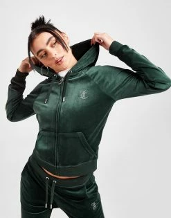 JUICY COUTURE Diamante Velour Full Zip Hoodie Grøn