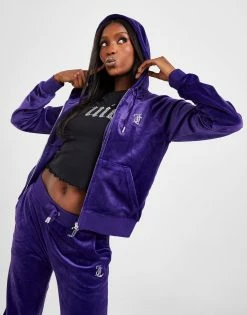 JUICY COUTURE Diamante Velour Full Zip Hoodie Lilla