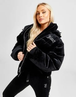 JUICY COUTURE Diamante Velour Puffer Jacket Sort