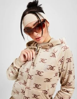 JUICY COUTURE All Over Print Velour Full Zip Hoodie Brun