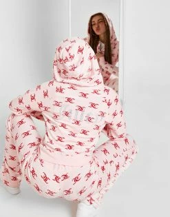 JUICY COUTURE All Over Print Velour Full Zip Hoodie Pink