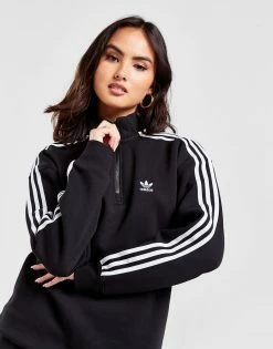 Adidas Originals 3-Stripes Boyfriend 1/4 Zip Sweatshirt Dame Sort