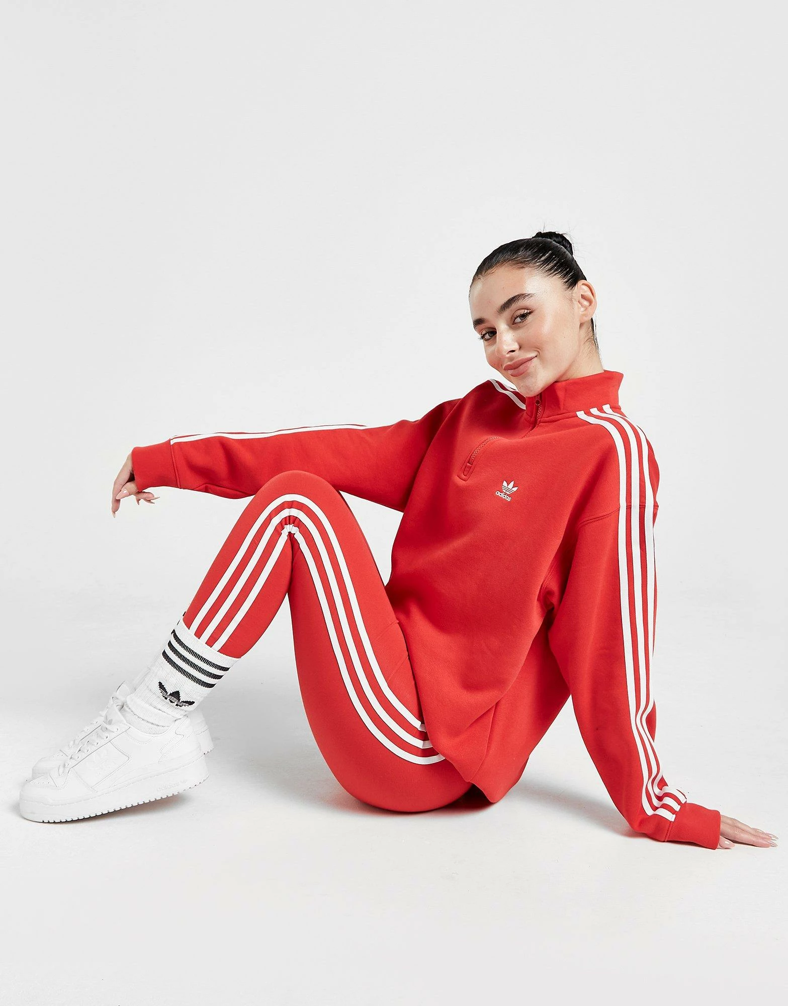 Adidas Originals 3-Stripes Boyfriend 1/4 Zip Sweatshirt Dame Rød