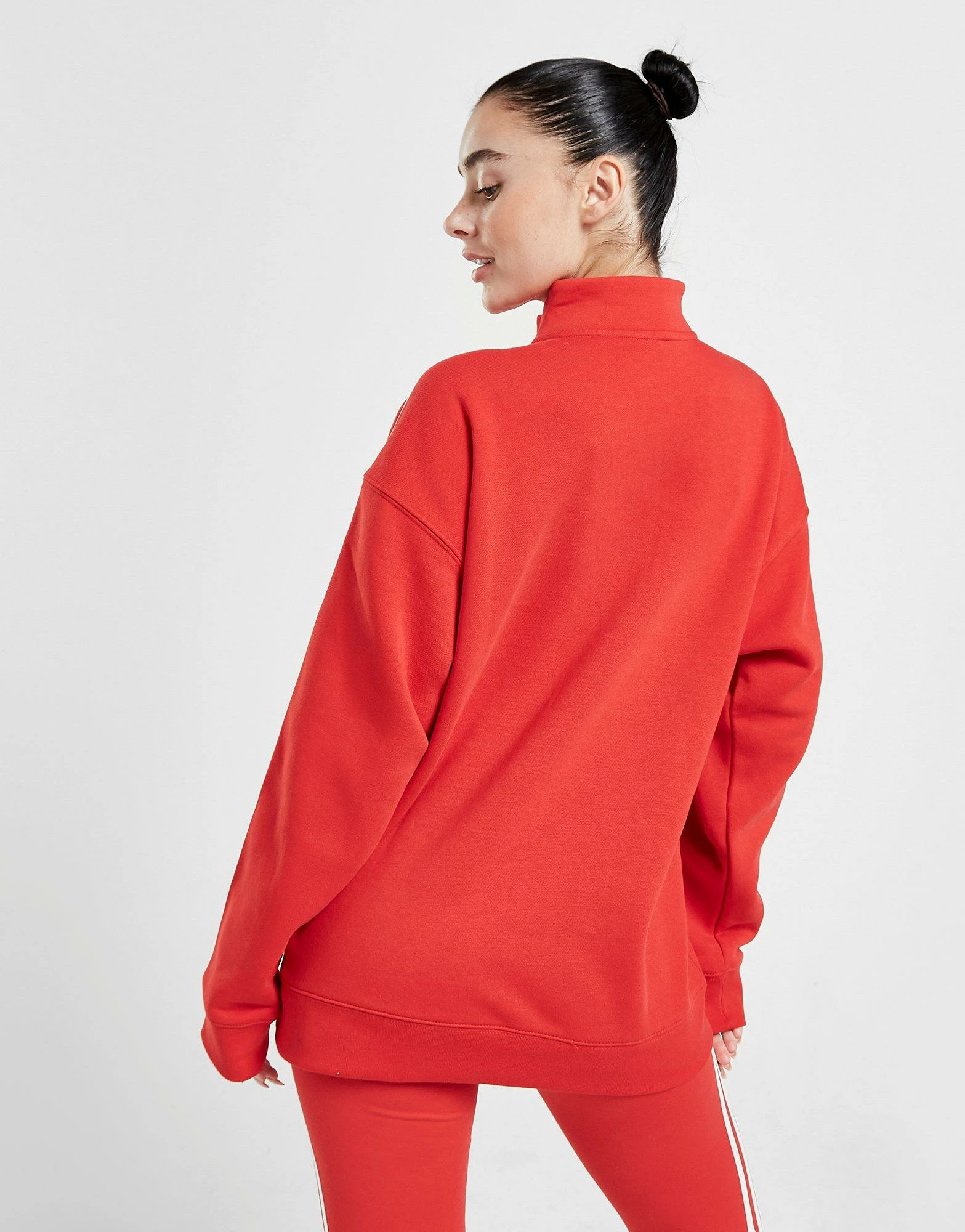 Adidas Originals 3-Stripes Boyfriend 1/4 Zip Sweatshirt Dame Rød - Billede 3