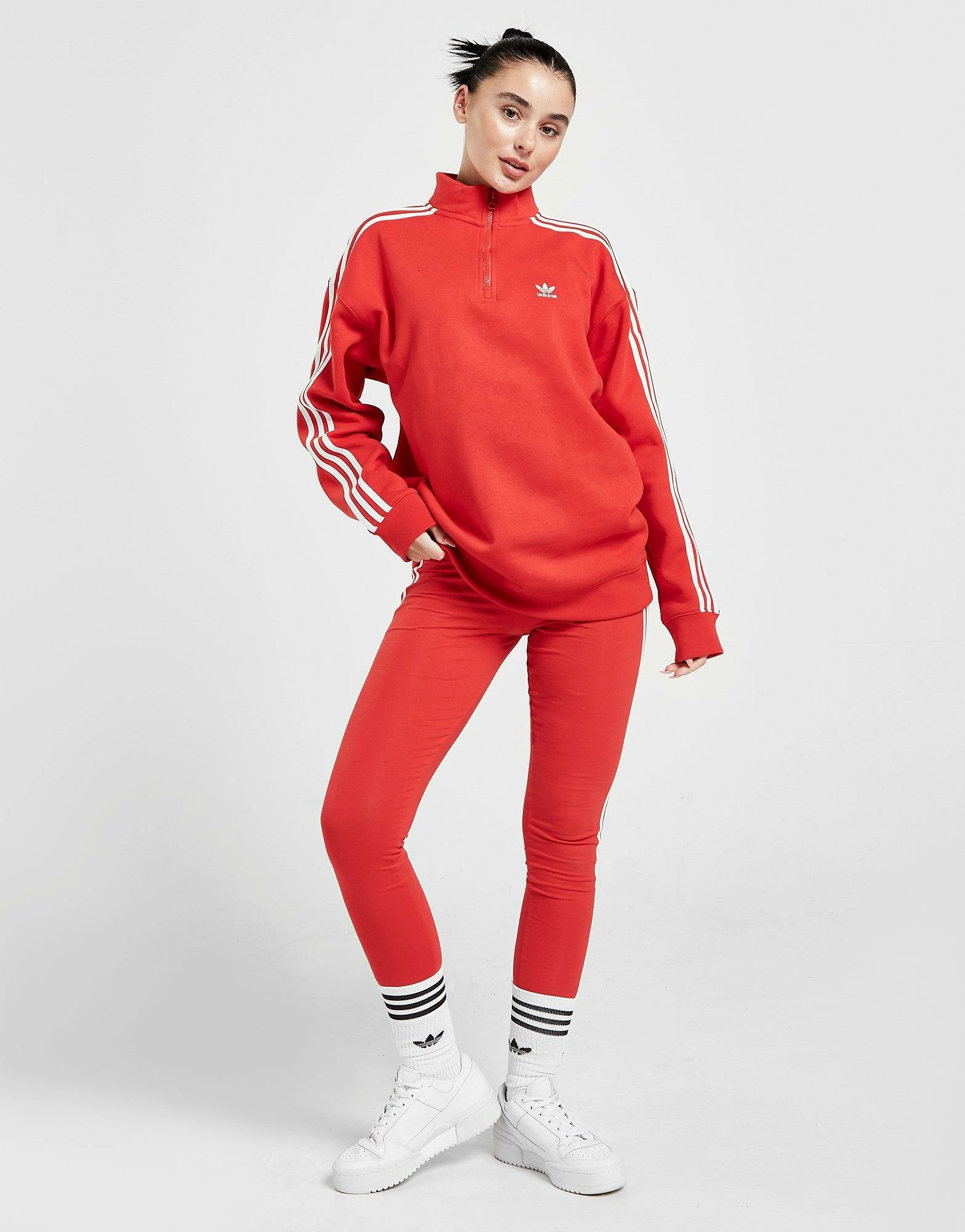 Adidas Originals 3-Stripes Boyfriend 1/4 Zip Sweatshirt Dame Rød - Billede 5