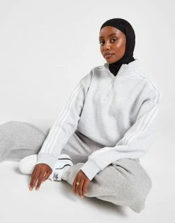 Adidas Originals 3-Stripes Boyfriend 1/4 Zip Sweatshirt Dame Grå