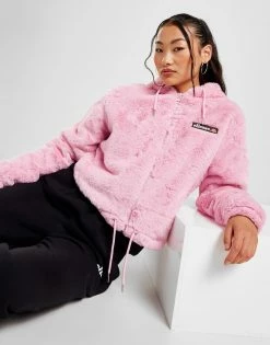 Ellesse Faux Fur Full Zip Hoodie Pink