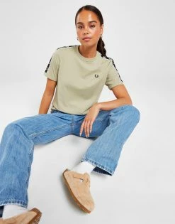 Fred Perry Tape Ringer T-Shirt Dame Grøn