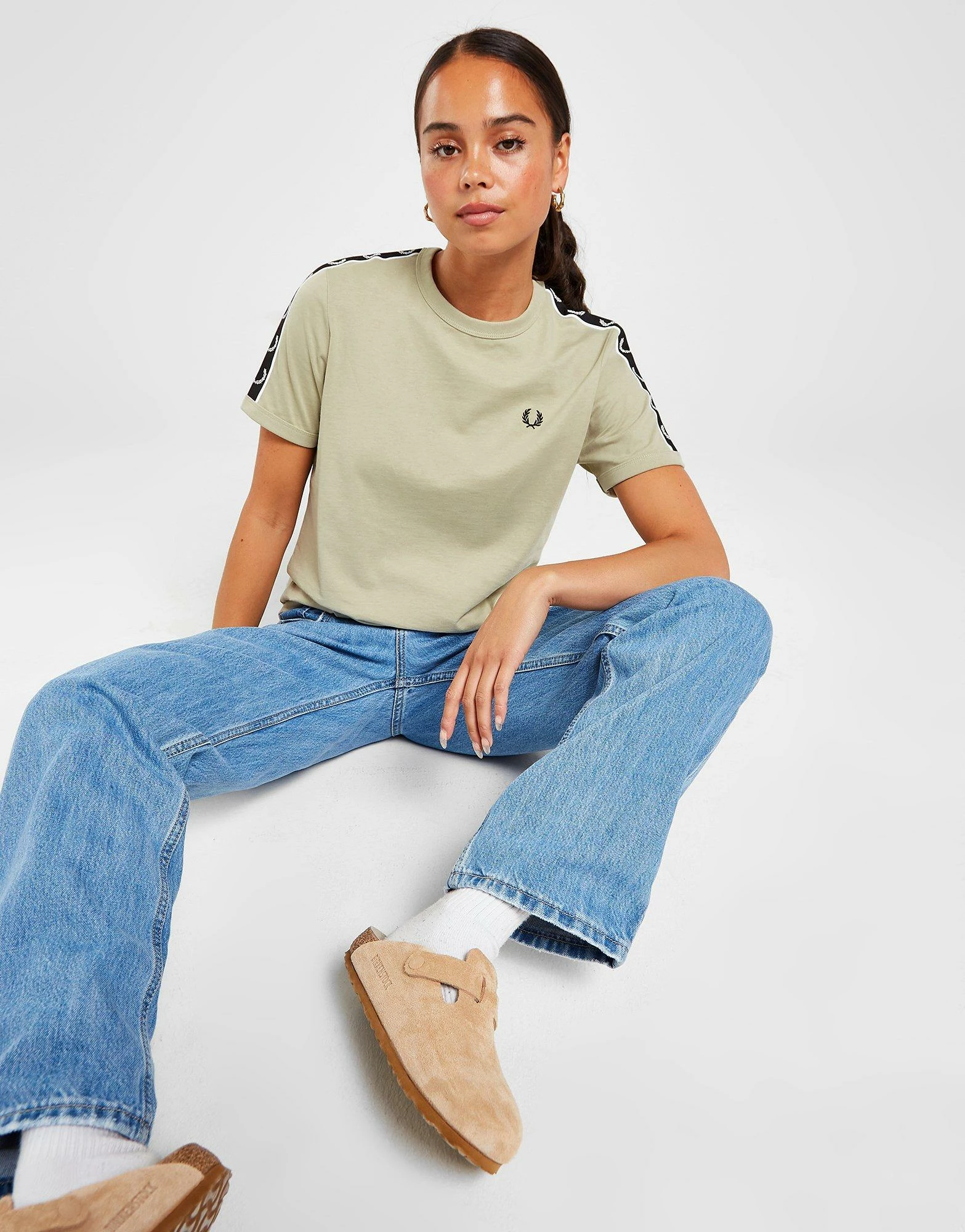 Fred Perry Tape Ringer T-Shirt Dame Grøn