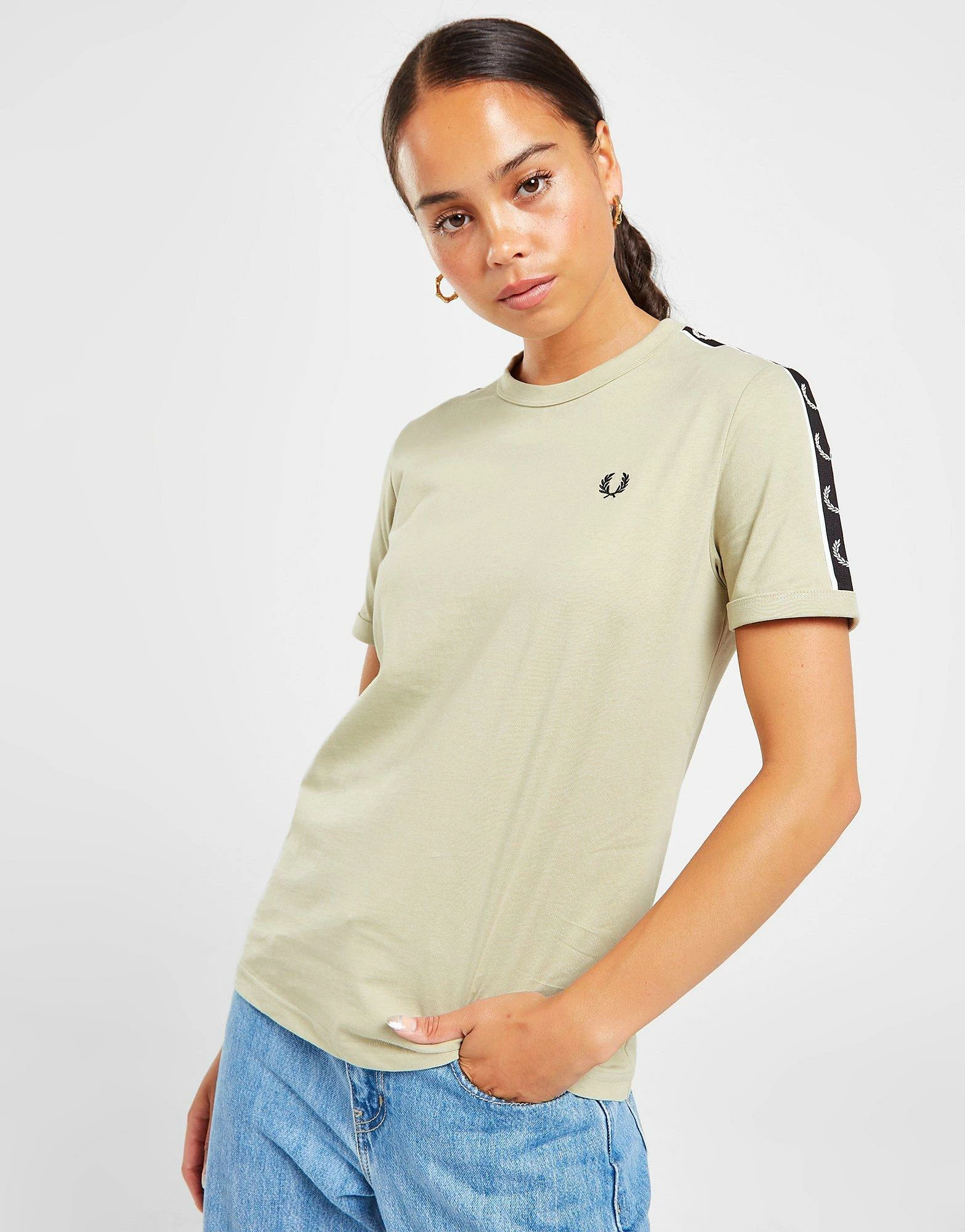 Fred Perry Tape Ringer T-Shirt Dame Grøn - Billede 3