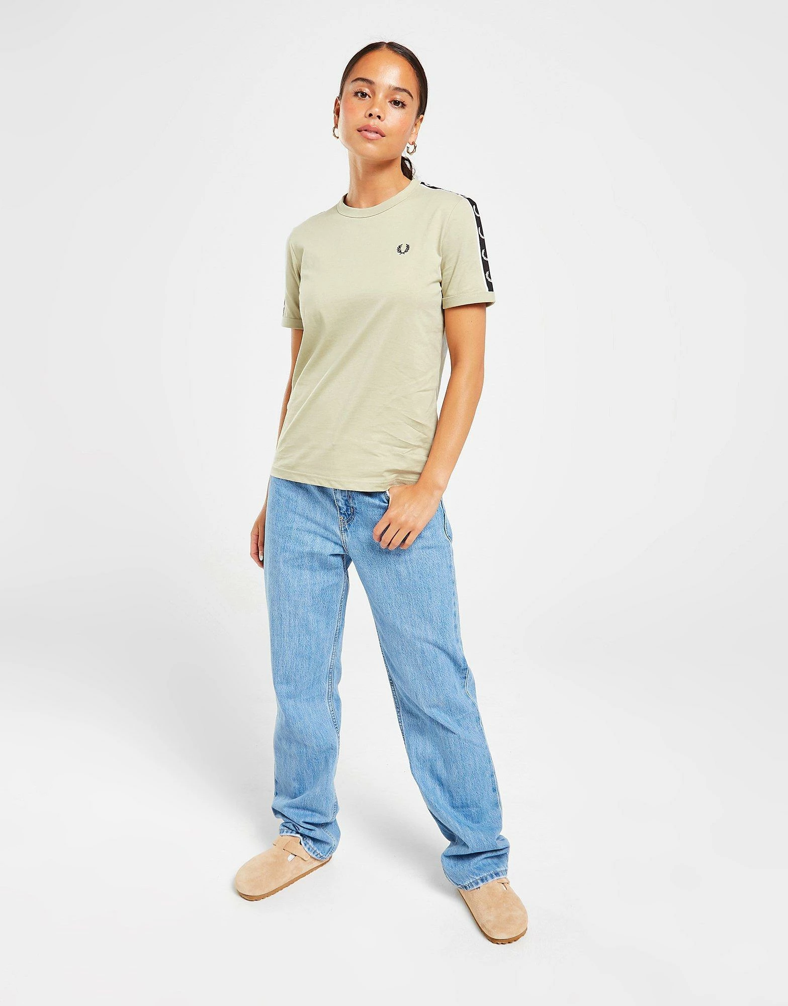 Fred Perry Tape Ringer T-Shirt Dame Grøn - Billede 5