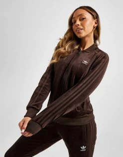 Adidas Originals Velour 3-Stripes Full Zip Track Top Brun