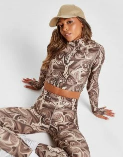 Pink Soda Sport Swirl Crop 1/4 Zip Top Brun