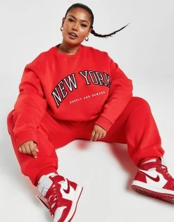 Supply & Demand Plus Size Varsity Crew Sweatshirt Rød