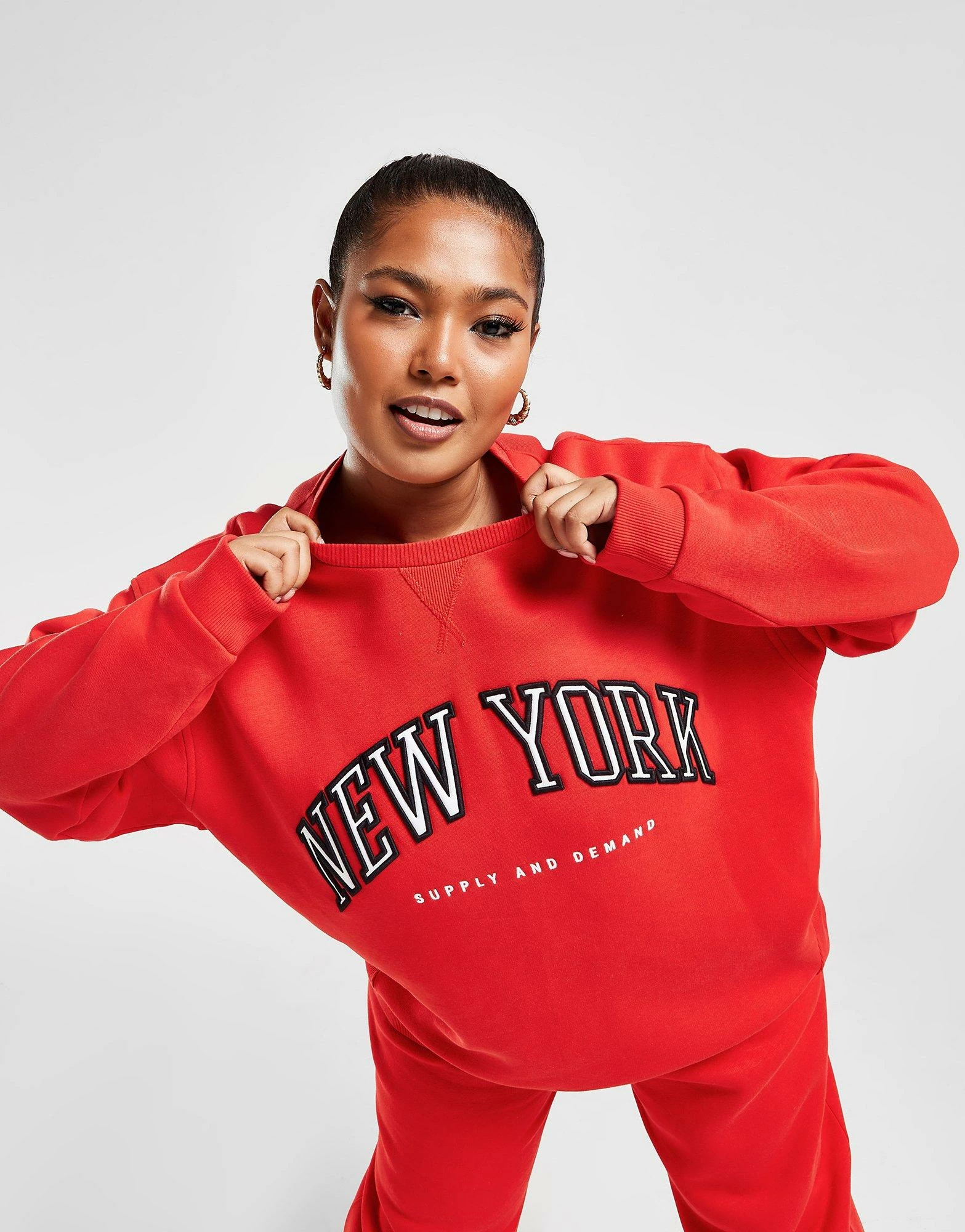 Supply & Demand Plus Size Varsity Crew Sweatshirt Rød - Billede 2