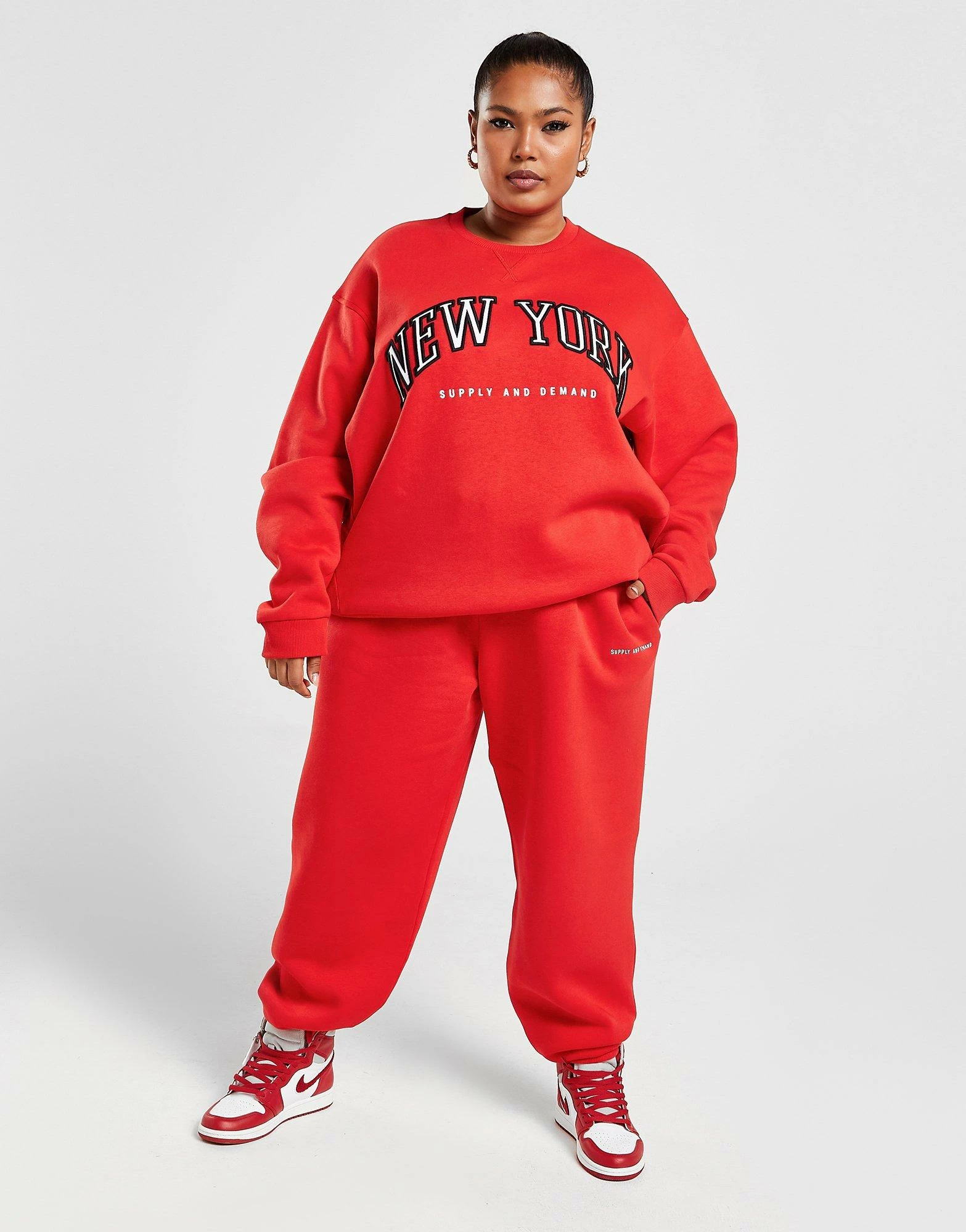 Supply & Demand Plus Size Varsity Crew Sweatshirt Rød - Billede 5